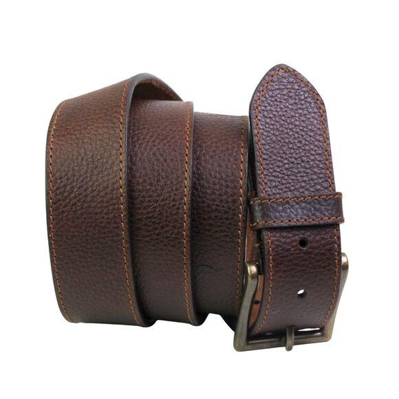 India PEBBLED BROWN GENUINE LEATHER 1.5"Wd CASUAL DRESS MEN'S BELT Sz 50-52 (D10 - Picture 1 of 12